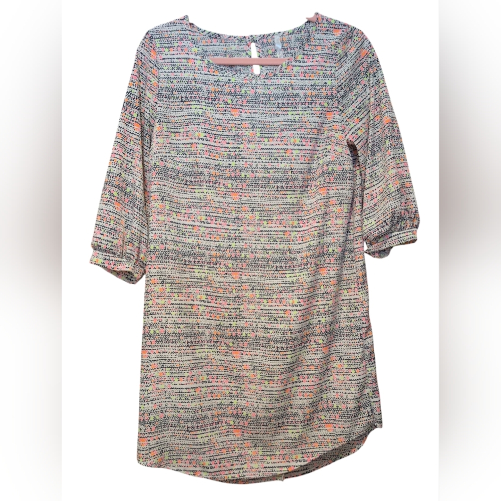 Flamingo Neon cheetah Print Long Sleeve Shift Dress Sz Small